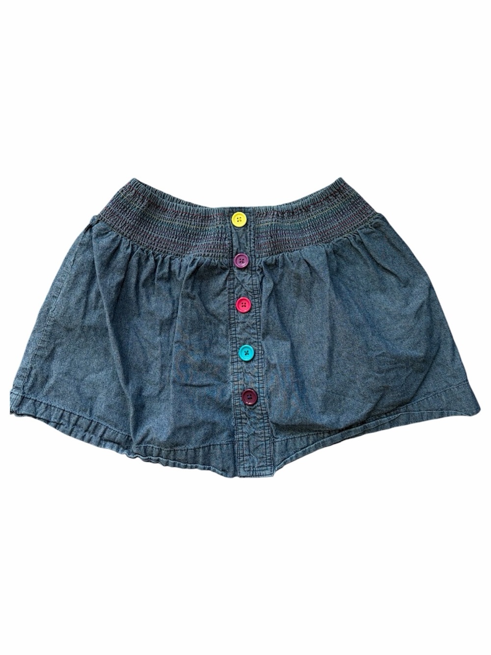 Disney Denim Skirt Girls Youth Y2K Colorful Button Front Smocked Waist Vintage